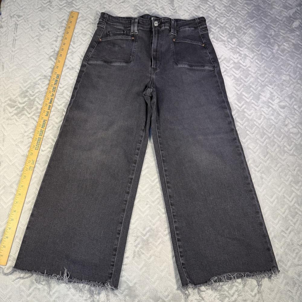 PAIGE Anessa Jeans Womens 32 High Rise Wide Leg Crop Patch Pocket Frayed Denim